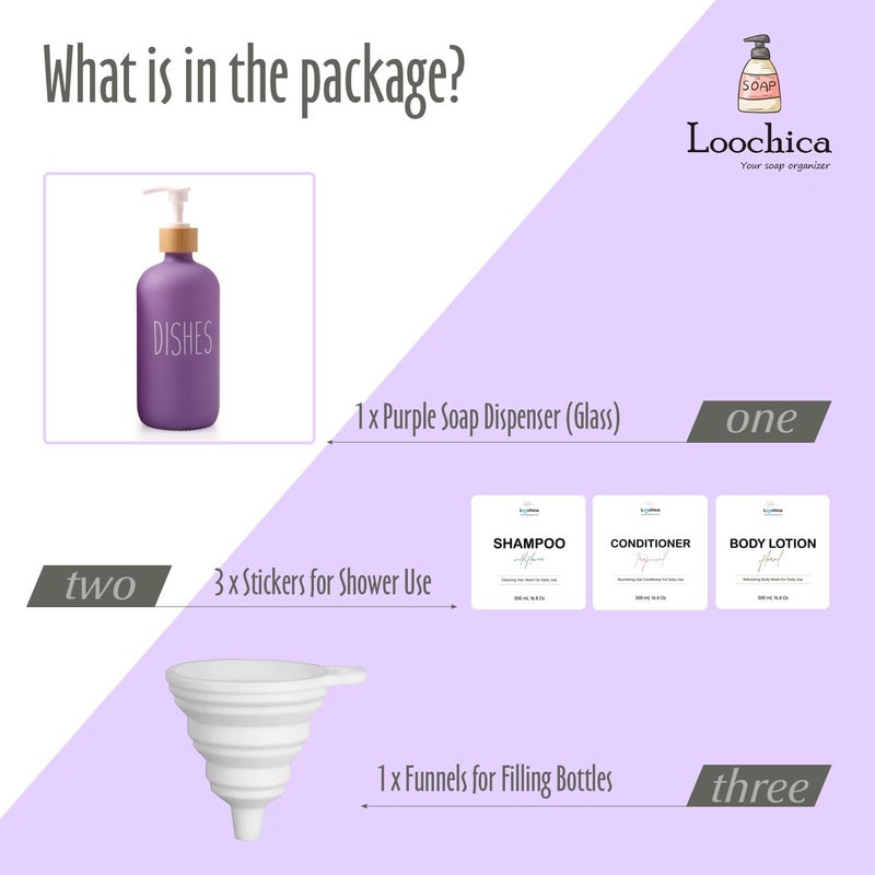 Loochica Purple Glass Kitchen Soap Dispenser, Lavender Detergent Dispenser or Dish Soap Dispenser for Kitchen Sink, Modern Lavender Decor Dish Soap Pump for Kitchen Organization - Image 2